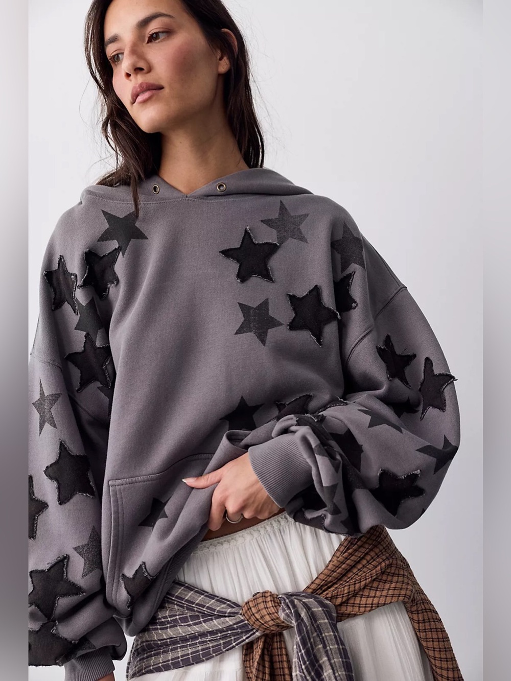 Free People We The Free Cosmic Comfort Sweatshirt Small Washed Black Comb NWT